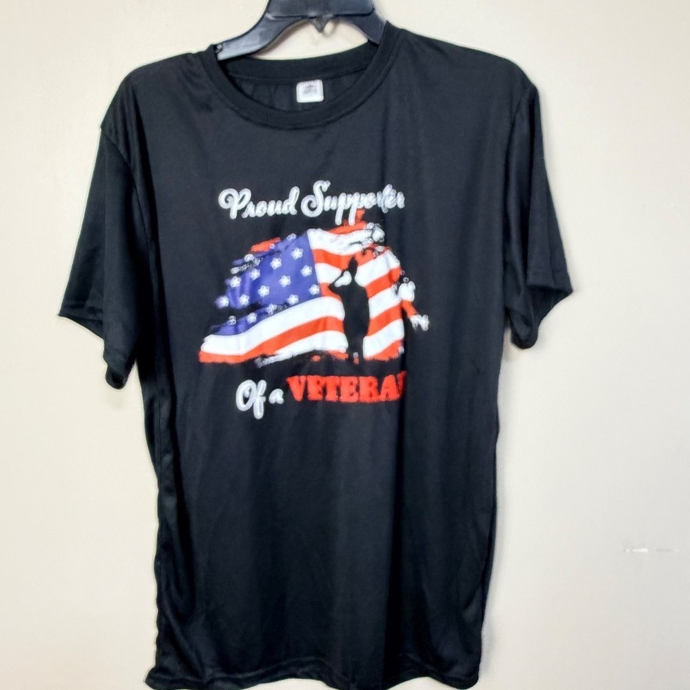 Armored Sportswear Mens T-Shirt Large Black Proud Supporter Of a Veteran Flag